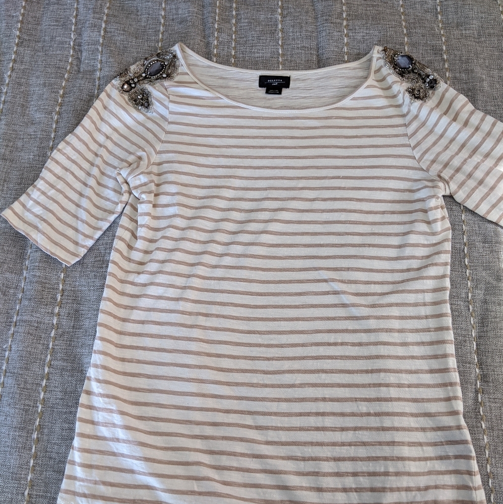 Anthropologie embellished shoulder knit top